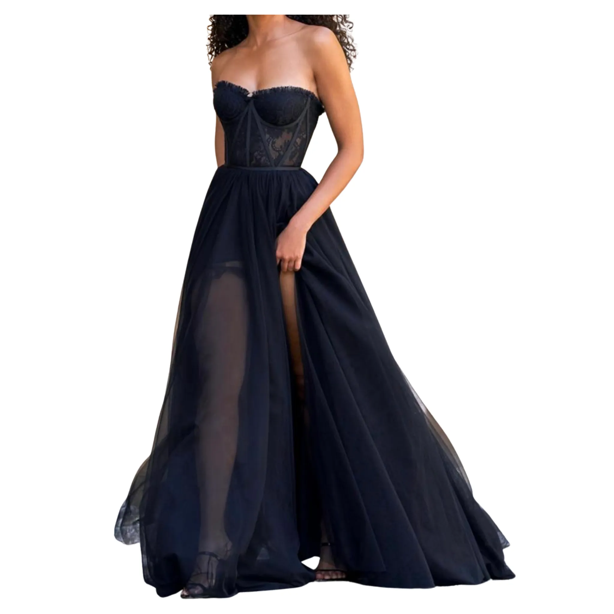 SHERRI HILL Style 54326 Long Tulle Corset Gown Black Size 6