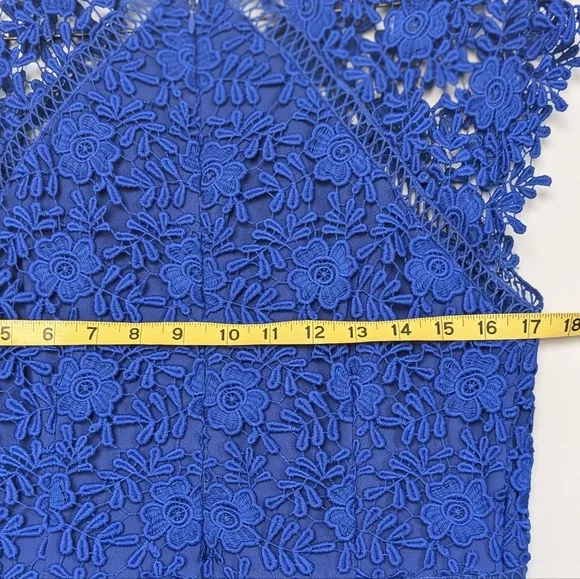 Shoshanna Jesslyn Embroidered Lace Dress Cap Sleeves Knee Length Cobalt Blue - 8