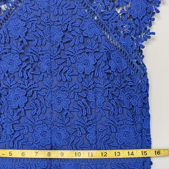 Shoshanna Jesslyn Embroidered Lace Dress Cap Sleeves Knee Length Cobalt Blue - 8