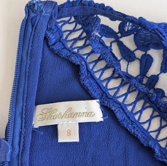 Shoshanna Jesslyn Embroidered Lace Dress Cap Sleeves Knee Length Cobalt Blue - 8