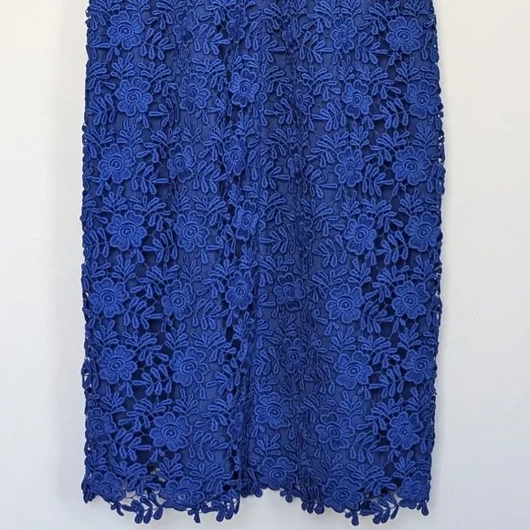 Shoshanna Jesslyn Embroidered Lace Dress Cap Sleeves Knee Length Cobalt Blue - 8