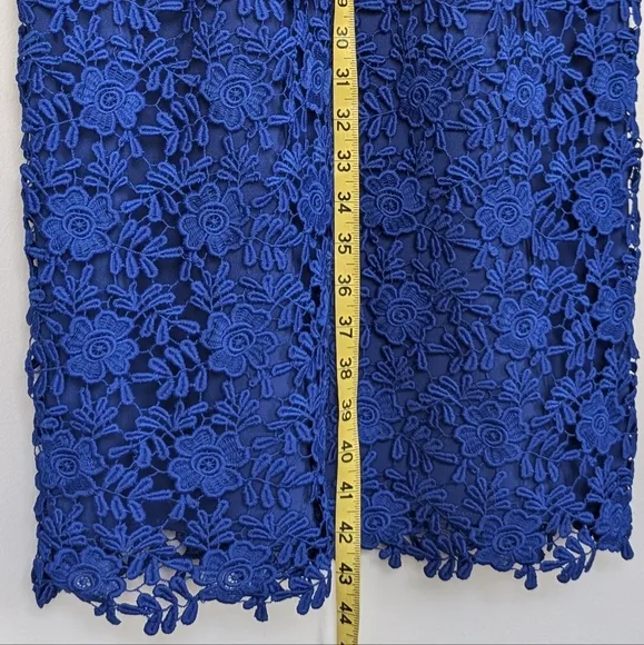 Shoshanna Jesslyn Embroidered Lace Dress Cap Sleeves Knee Length Cobalt Blue - 8