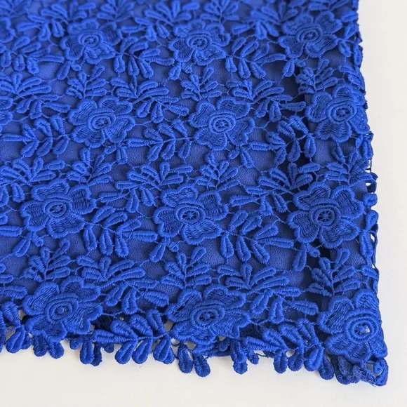 Shoshanna Jesslyn Embroidered Lace Dress Cap Sleeves Knee Length Cobalt Blue - 8