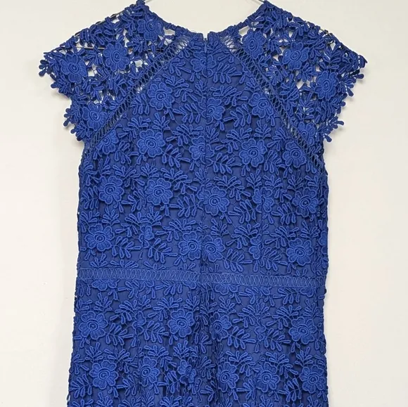 Shoshanna Jesslyn Embroidered Lace Dress Cap Sleeves Knee Length Cobalt Blue - 8