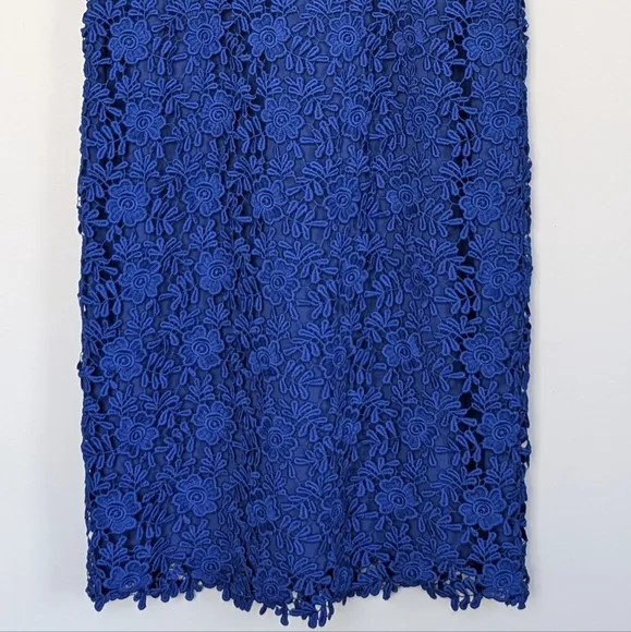 Shoshanna Jesslyn Embroidered Lace Dress Cap Sleeves Knee Length Cobalt Blue - 8