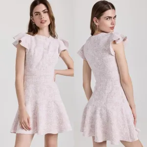 Shoshanna Maverick pink jacquard mini dress size 10 coquette ruffle feminine