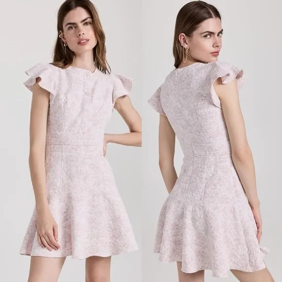 Shoshanna Maverick pink jacquard mini dress size 10 coquette ruffle feminine