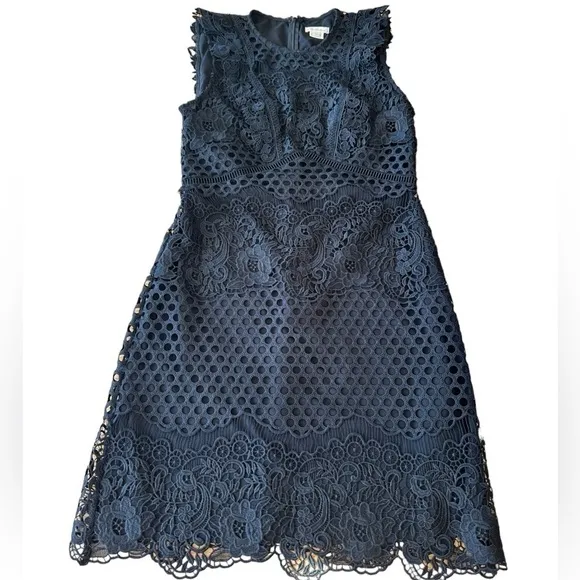 Shoshanna Poppy Cap Sleeve Above the Knee Lace Dress EUC Black 2