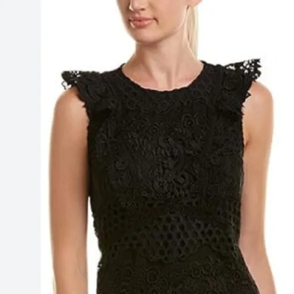 Shoshanna Poppy Cap Sleeve Above the Knee Lace Dress EUC Black 2