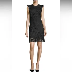 Shoshanna Poppy Cap Sleeve Above the Knee Lace Dress EUC Black 2