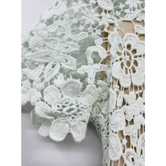 Shoshanna Womens size 4 Midi Dress Mint Lace Beaux Short Sleeves Fitted