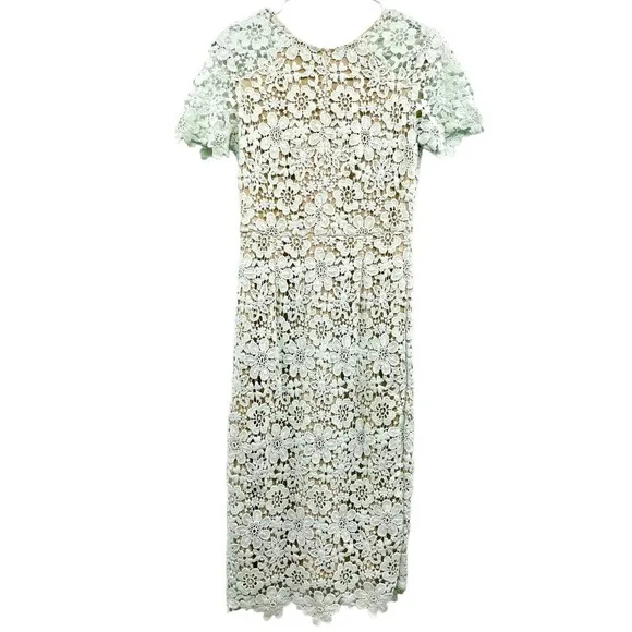 Shoshanna Womens size 4 Midi Dress Mint Lace Beaux Short Sleeves Fitted