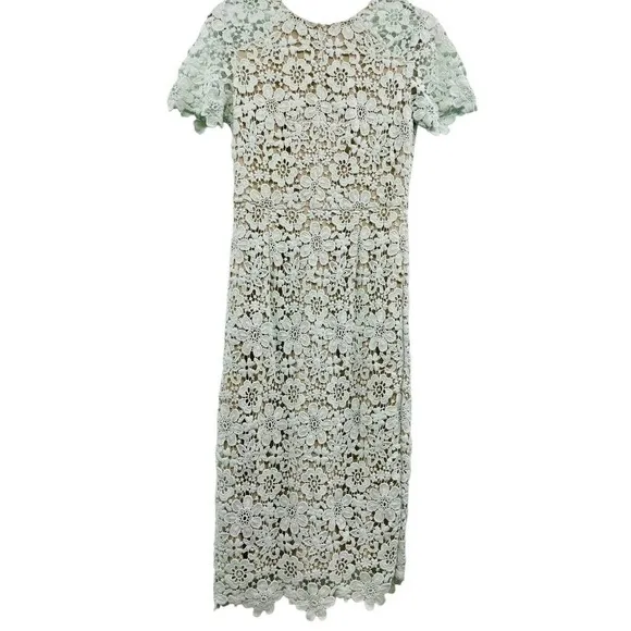 Shoshanna Womens size 4 Midi Dress Mint Lace Beaux Short Sleeves Fitted
