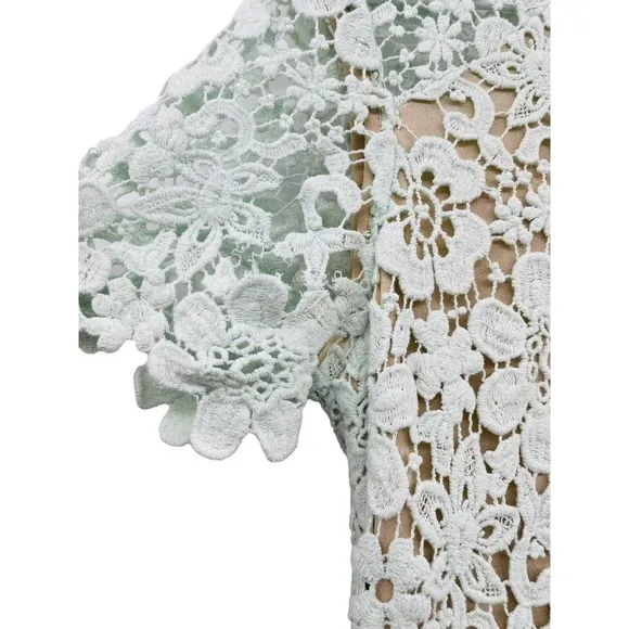 Shoshanna Womens size 4 Midi Dress Mint Lace Beaux Short Sleeves Fitted