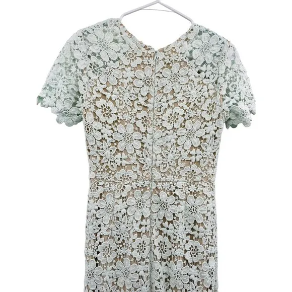 Shoshanna Womens size 4 Midi Dress Mint Lace Beaux Short Sleeves Fitted