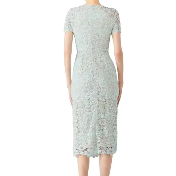 Shoshanna Womens size 4 Midi Dress Mint Lace Beaux Short Sleeves Fitted