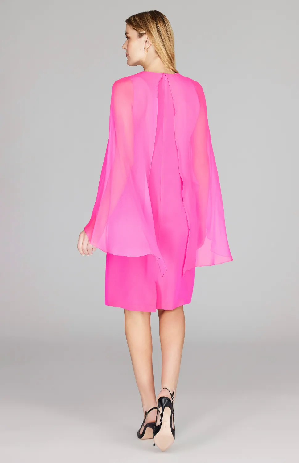 Silk Dress w/Chiffon V Neck Overlay