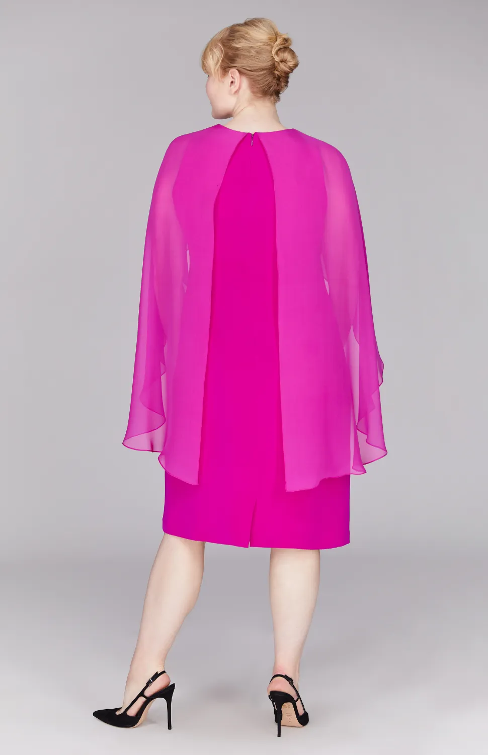 Silk Dress w/Chiffon V Neck Overlay
