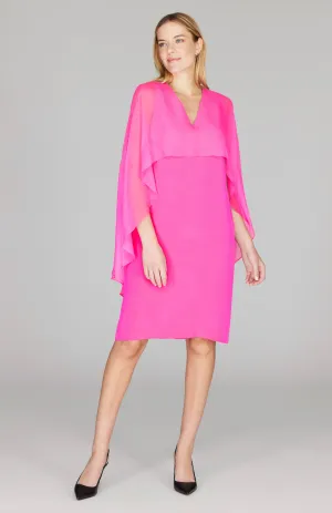 Silk Dress w/Chiffon V Neck Overlay