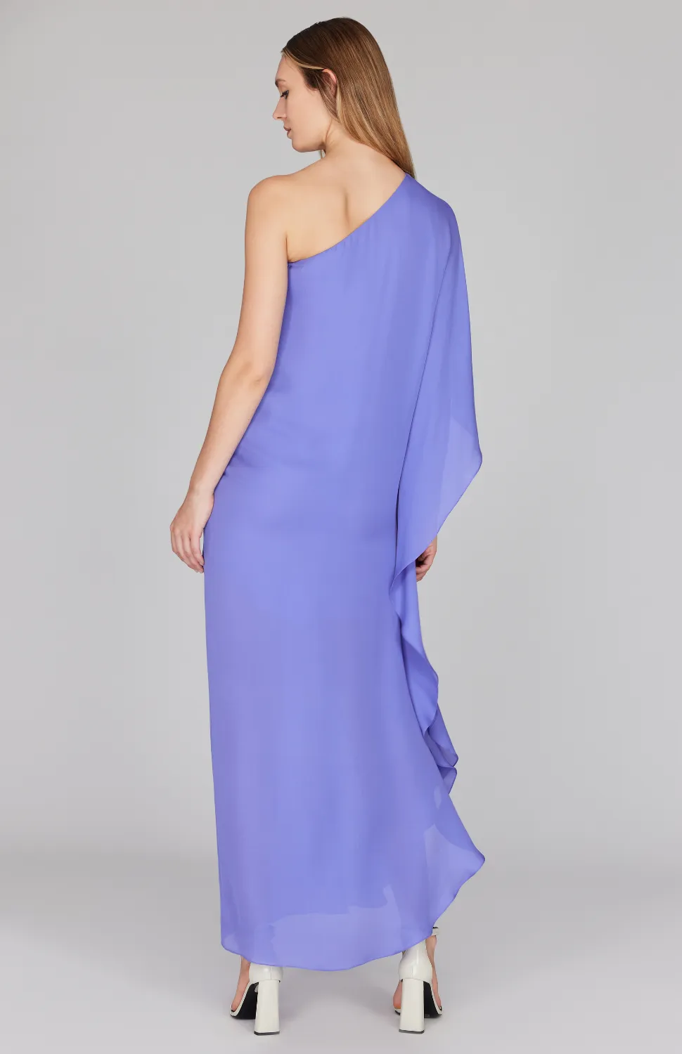 Silk Georgette One Shoulder Cascade Gown