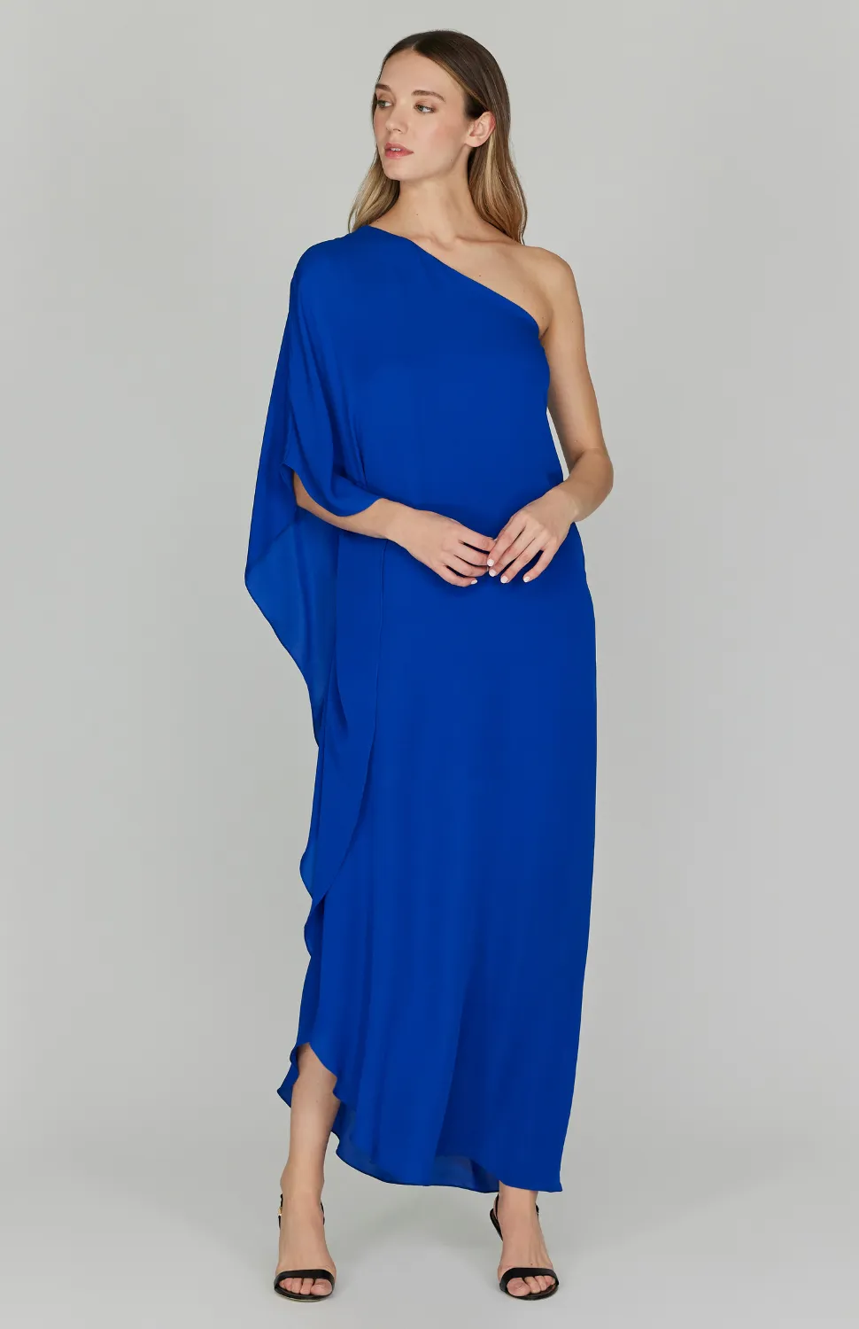 Silk Georgette One Shoulder Cascade Gown