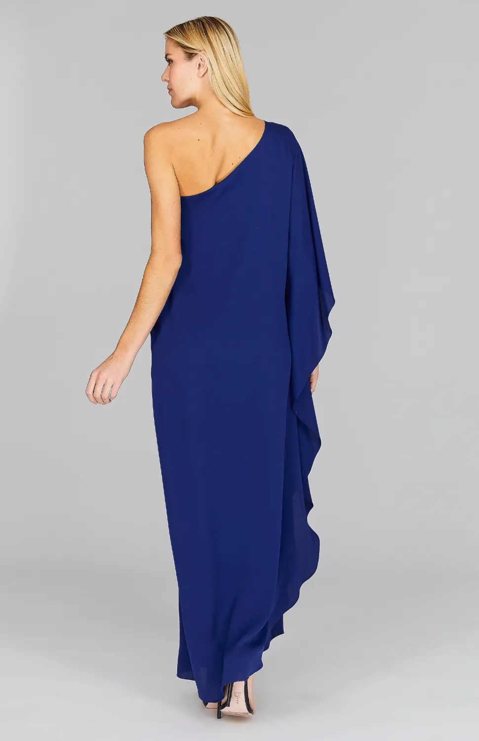 Silk Georgette One Shoulder Cascade Gown