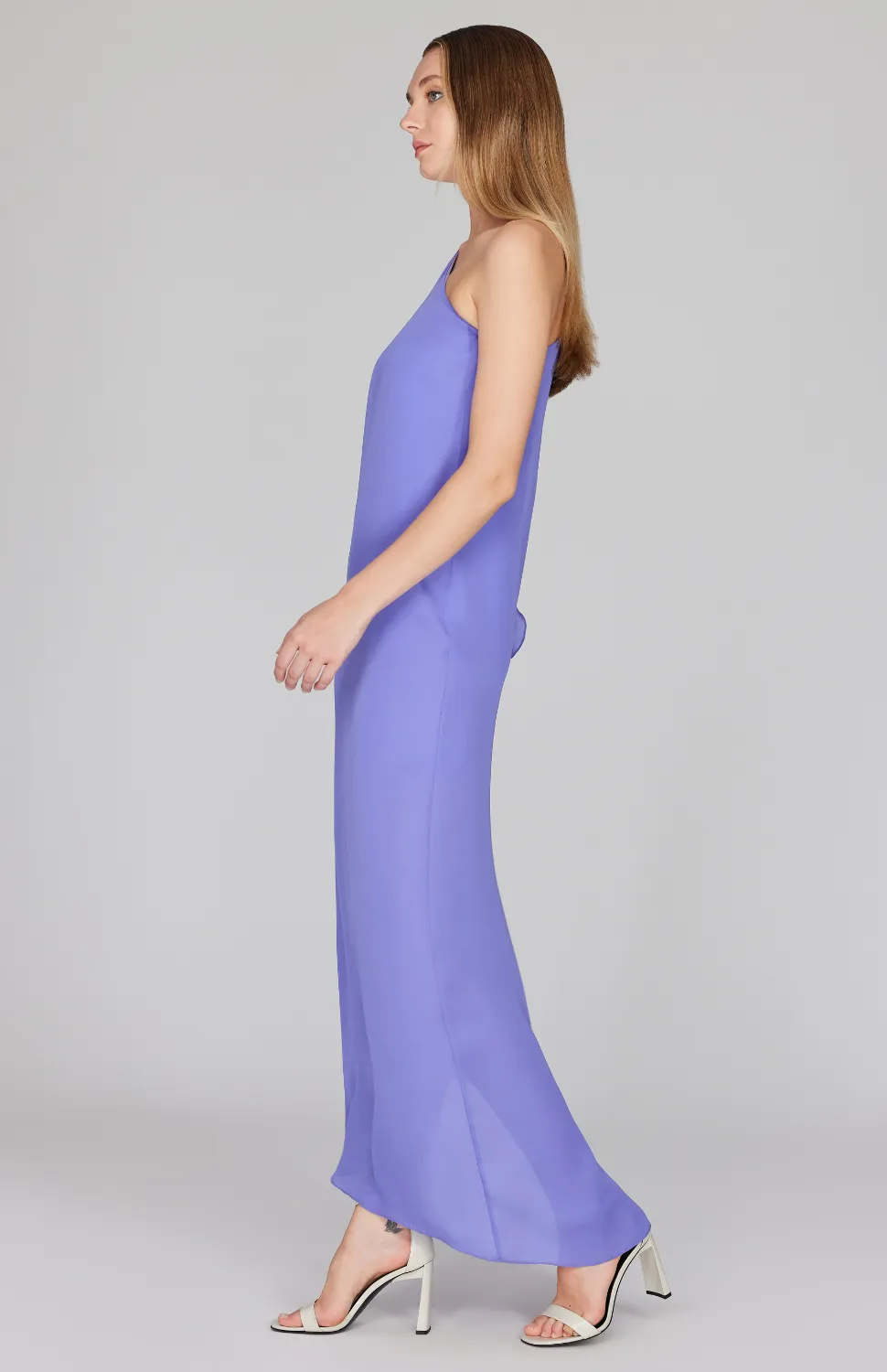 Silk Georgette One Shoulder Cascade Gown