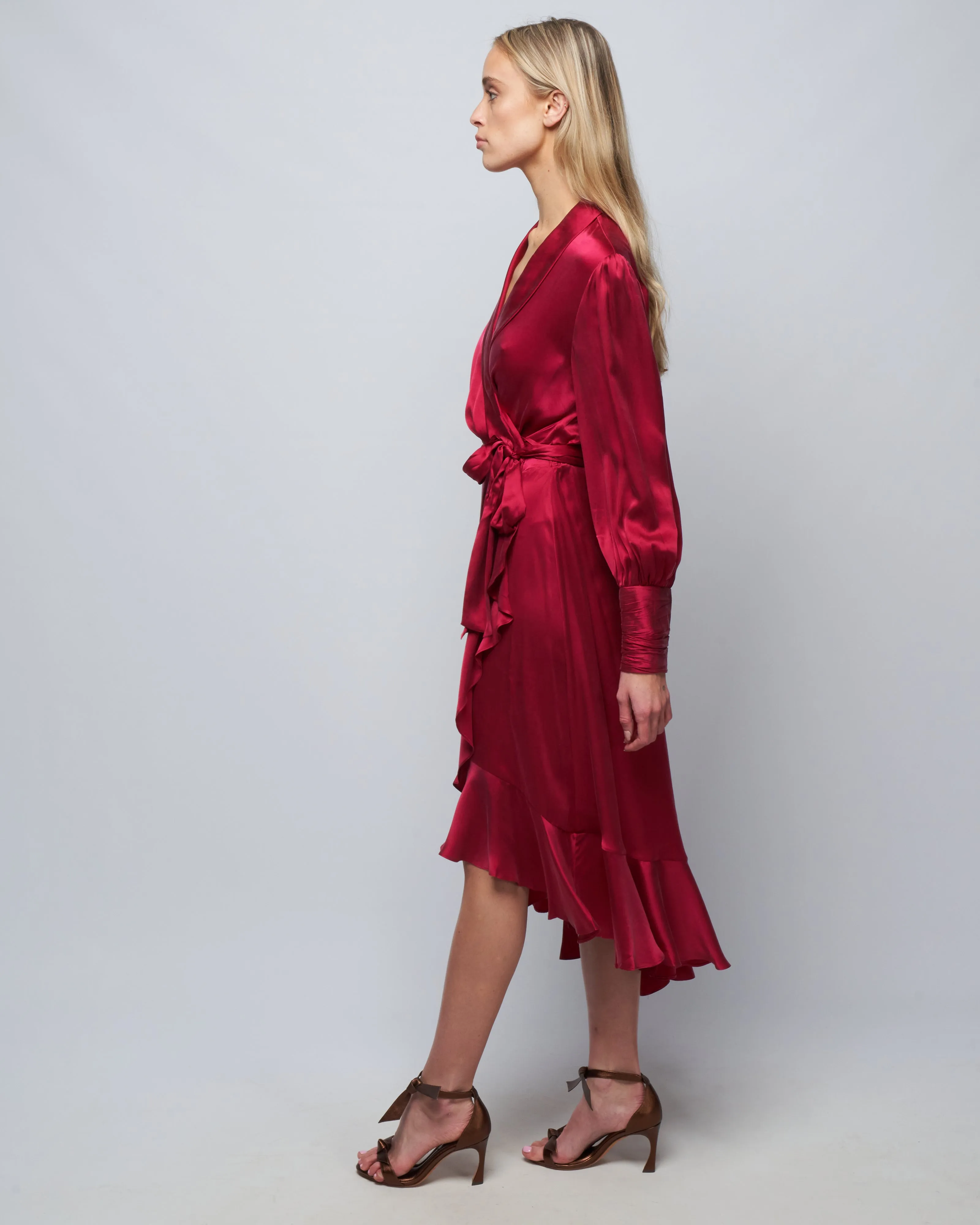 silk wrap midi dress - berry