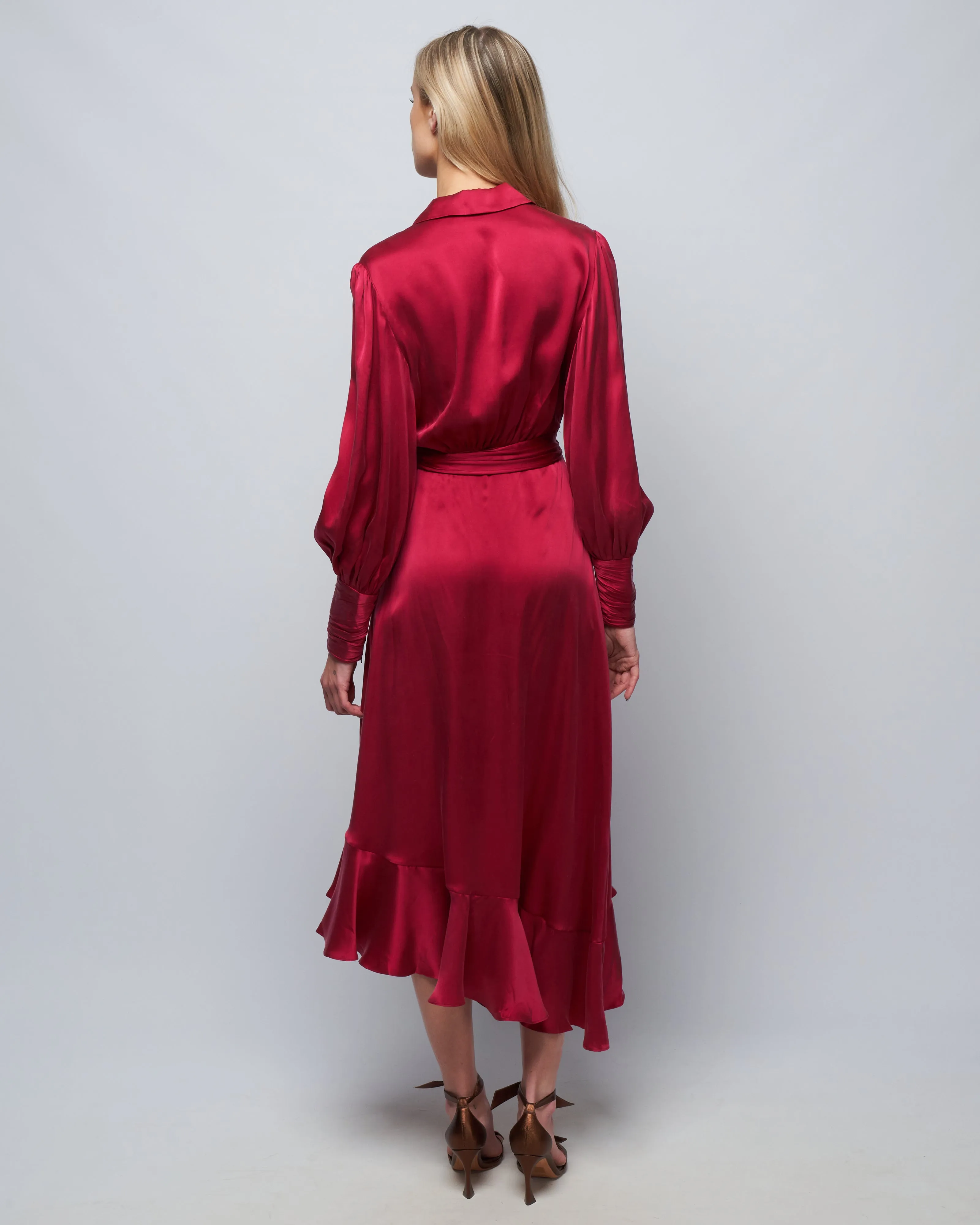 silk wrap midi dress - berry