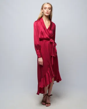 silk wrap midi dress - berry