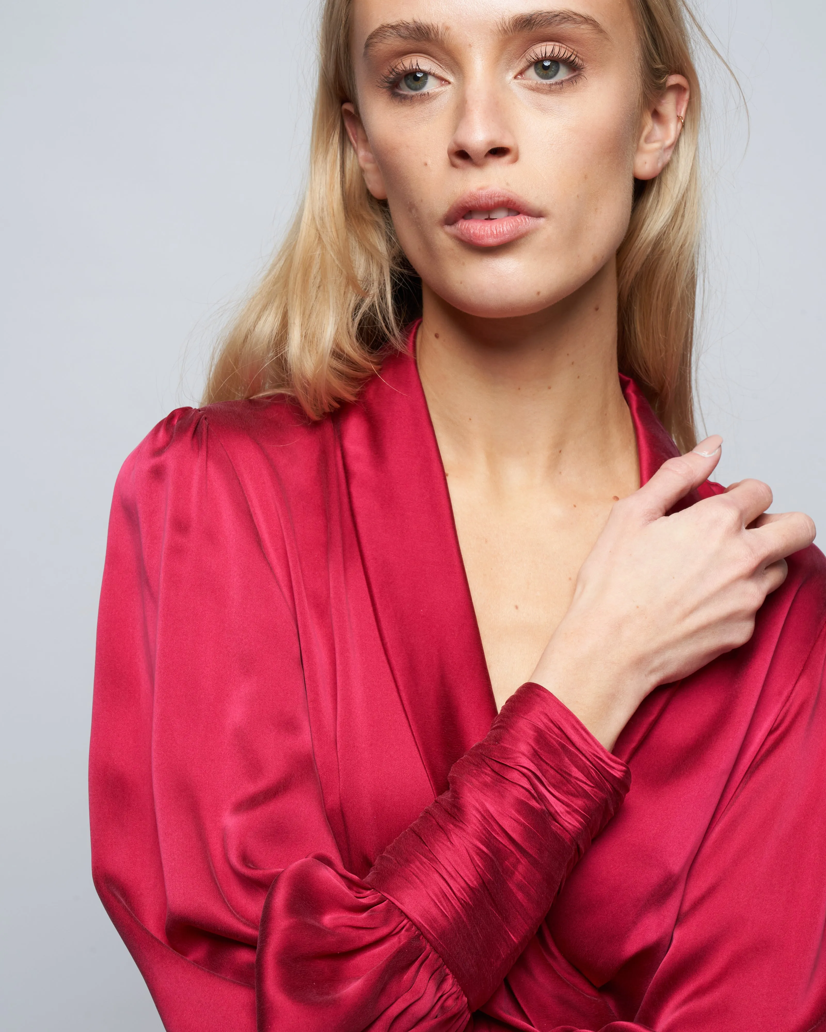 silk wrap midi dress - berry