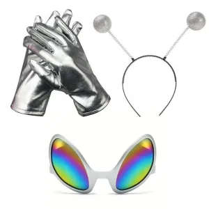 Silver Alien Set - Gloves, Glasses & Headband