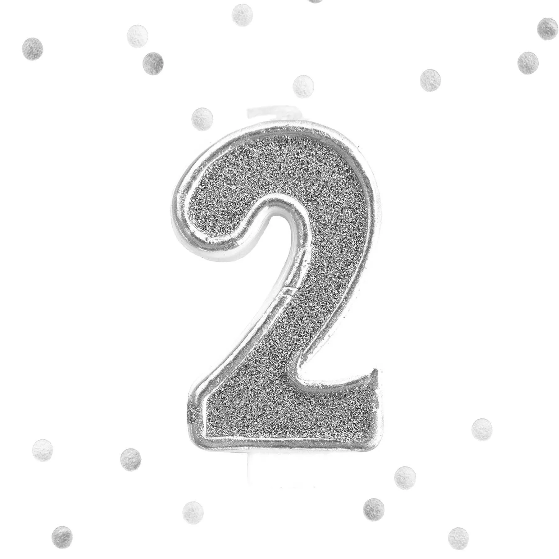 Silver Glitter 2nd Birthday Candle Number 2 Silver White Two Number Cake Topper