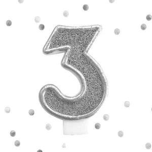Silver Glitter 3rd Birthday Candle Number 3 Silver Three Number Cake Topper