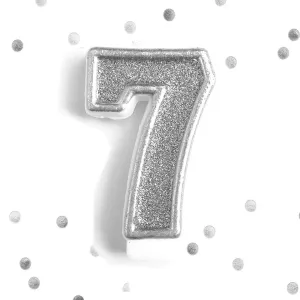 Silver Glitter 7th Birthday Candle Number 7 Silver Seven Number Cake Topper