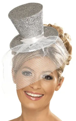 Silver Glitter Mini Top Hat