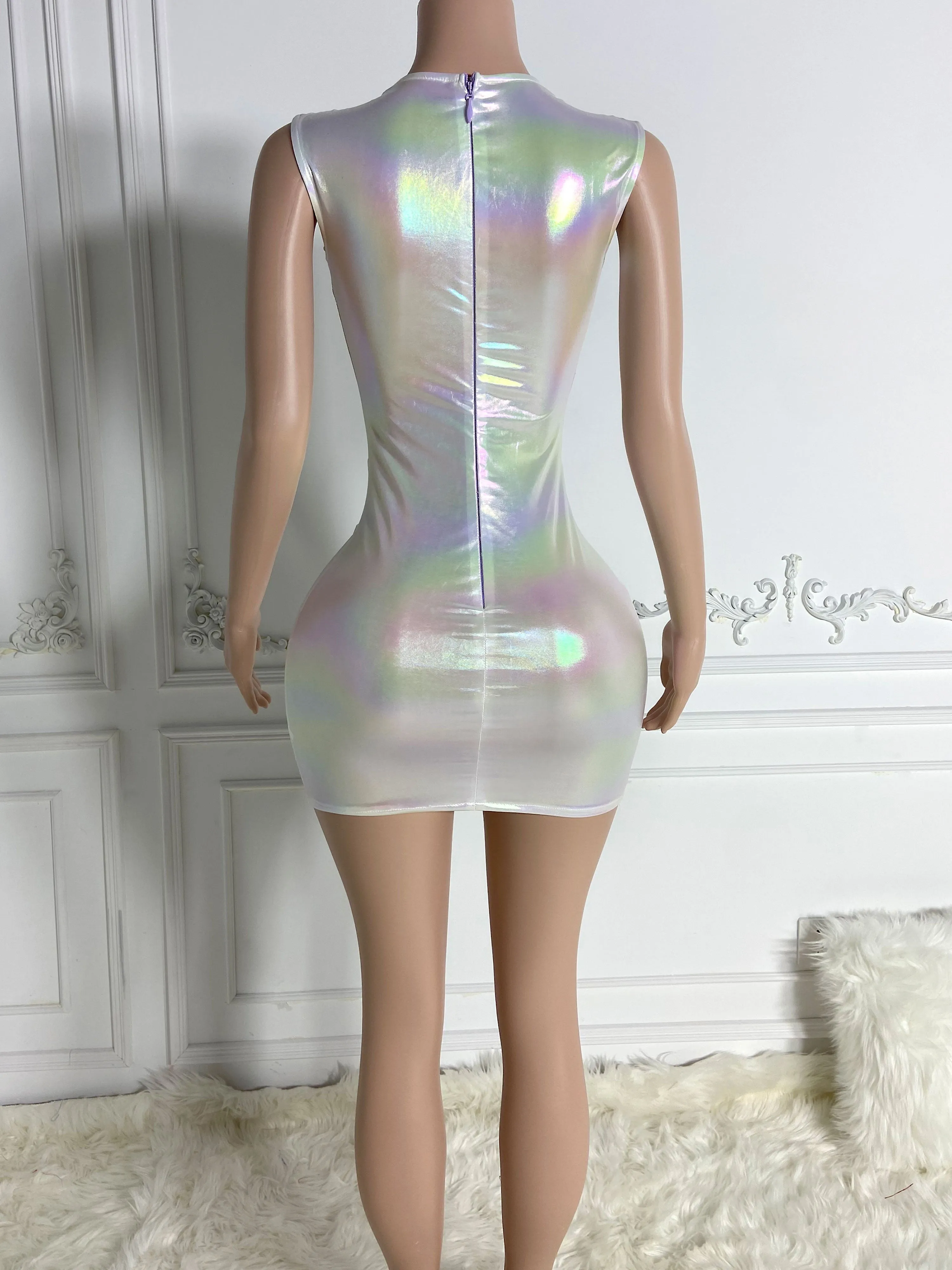 Silver Glitter Stone Mini Dress