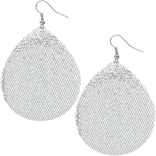 Silver Glitter Teardrop Earrings