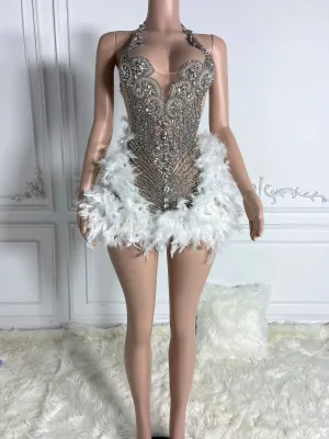 Silver Mesmerizing Feathered Mini Dress
