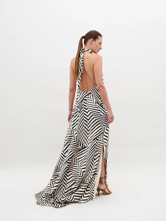 Silvia Tcherassi Tila Dress in Beige Black Stripes