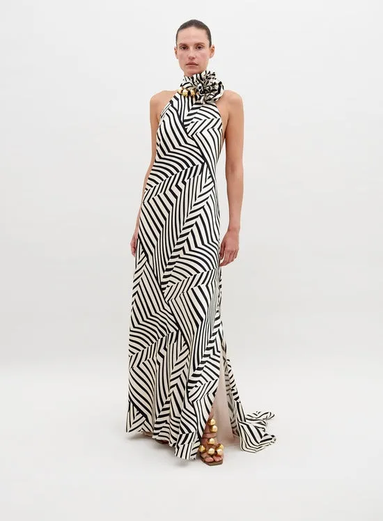 Silvia Tcherassi Tila Dress in Beige Black Stripes