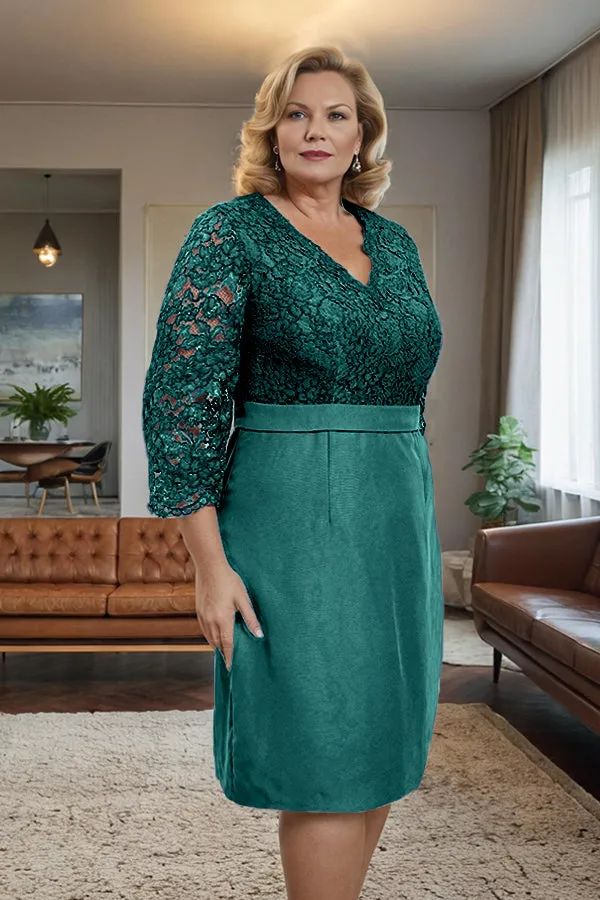 Simple Sheath V-Neck Lace Mother of the Bride Dress