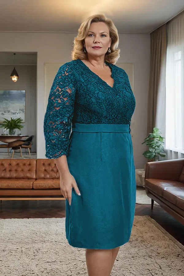 Simple Sheath V-Neck Lace Mother of the Bride Dress