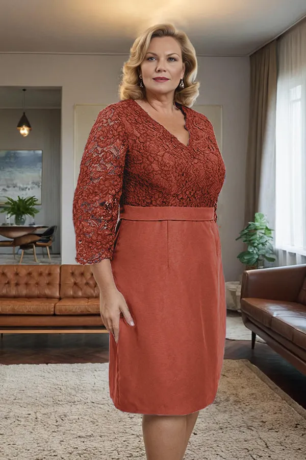 Simple Sheath V-Neck Lace Mother of the Bride Dress
