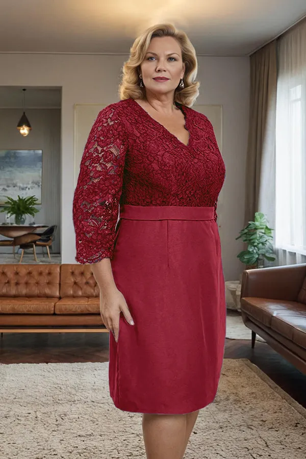 Simple Sheath V-Neck Lace Mother of the Bride Dress