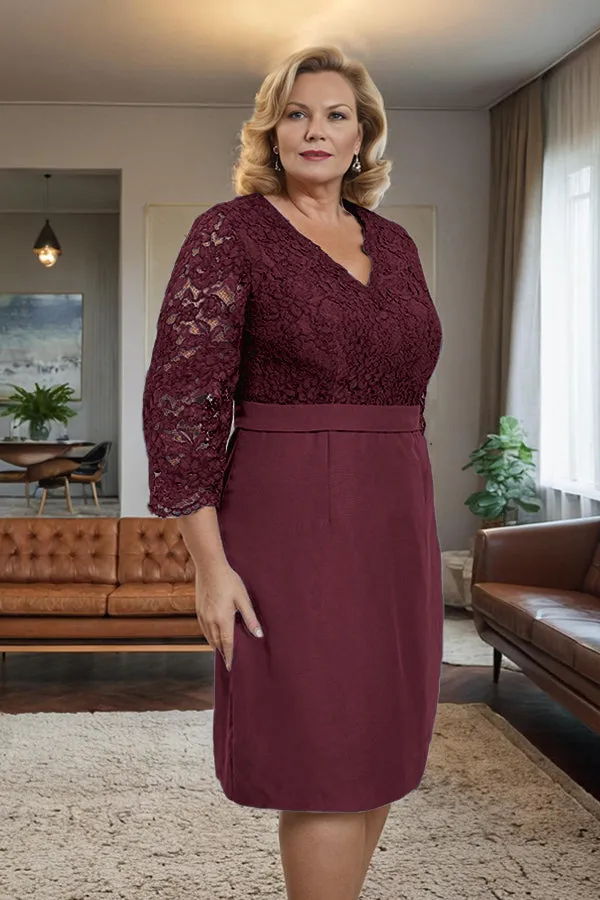 Simple Sheath V-Neck Lace Mother of the Bride Dress
