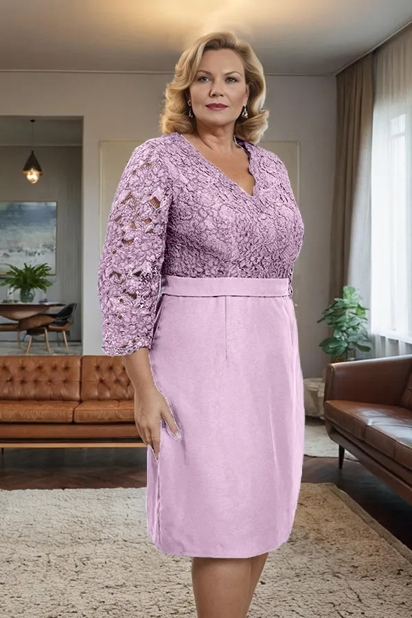 Simple Sheath V-Neck Lace Mother of the Bride Dress