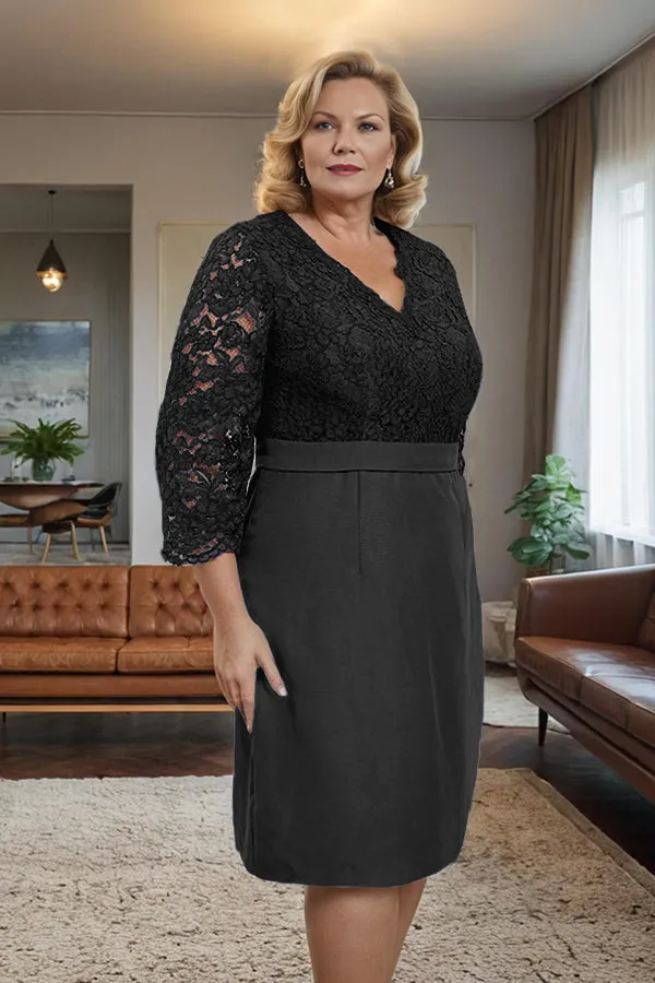 Simple Sheath V-Neck Lace Mother of the Bride Dress