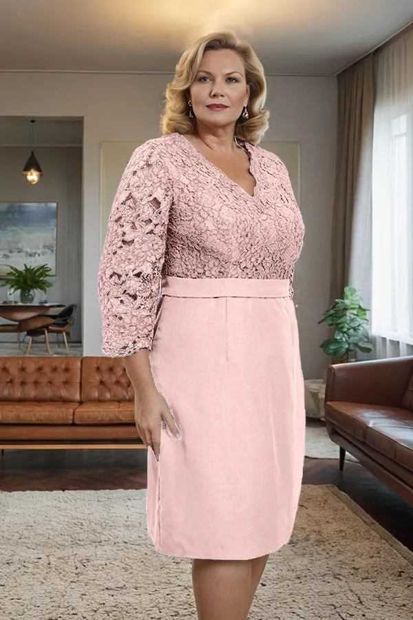 Simple Sheath V-Neck Lace Mother of the Bride Dress