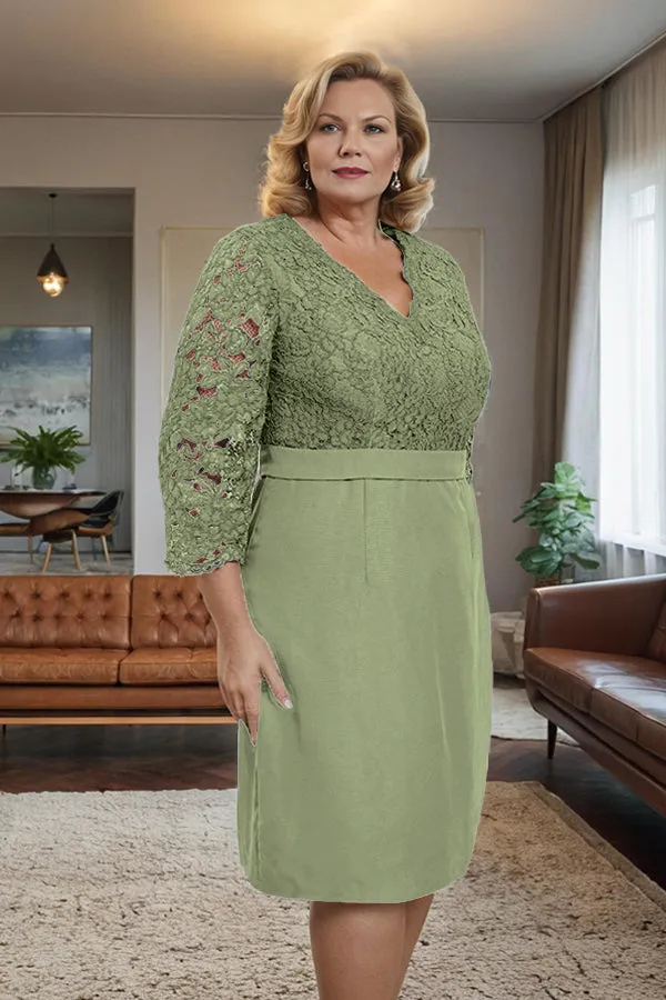Simple Sheath V-Neck Lace Mother of the Bride Dress